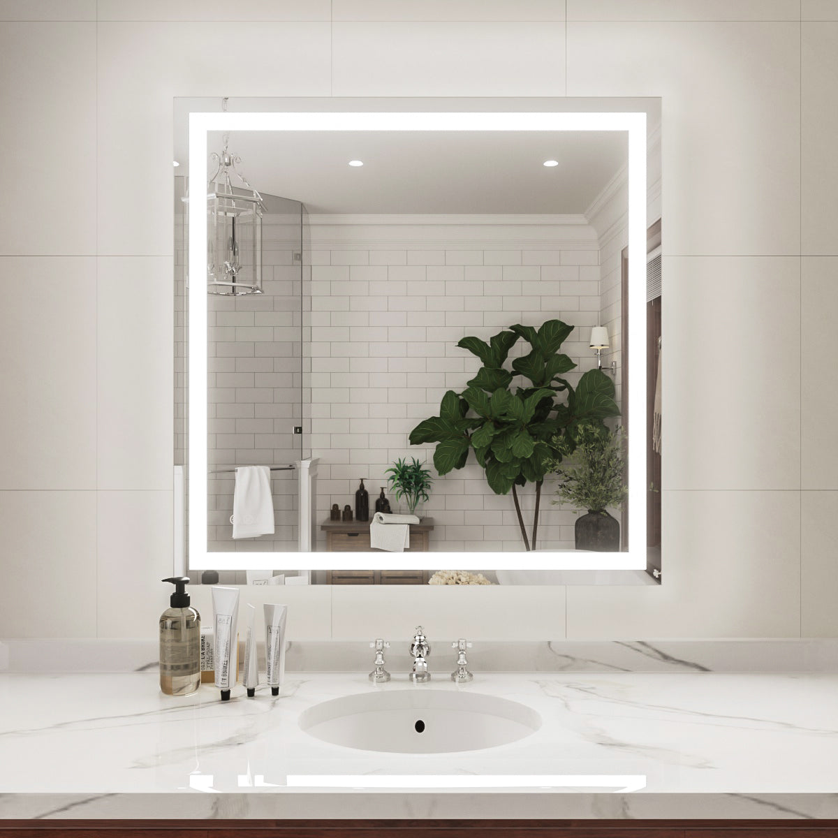 Niveal LMP Series Rectangular Frameless LED Wall Bathroom Vanity Mirror in Silver