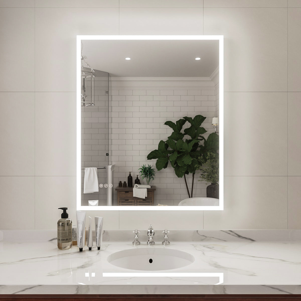 Niveal LMC Series Rectangular Frameless LED Wall Bathroom Vanity Mirror in Silver