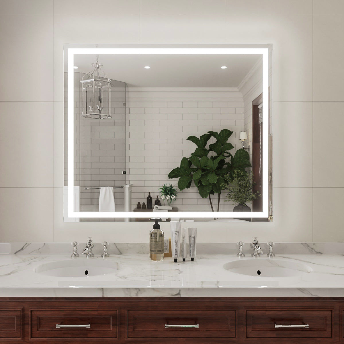 Niveal LMV Series Rectangular Frameless LED Wall Bathroom Vanity Mirror in Silver