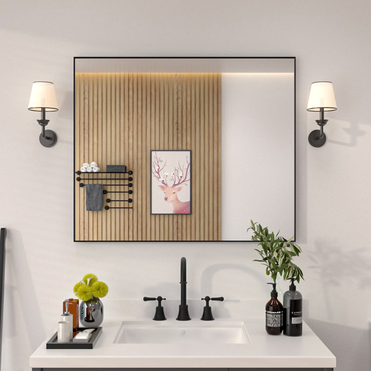 Niveal SE Series Aura Rectangular Framed Wall Bathroom Vanity Mirror