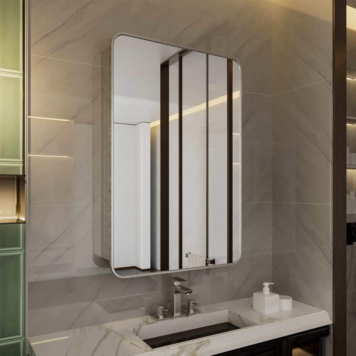 Niveal LUFM Series Rectangular Aluminum Framed Medicine Cabinet with Mirror