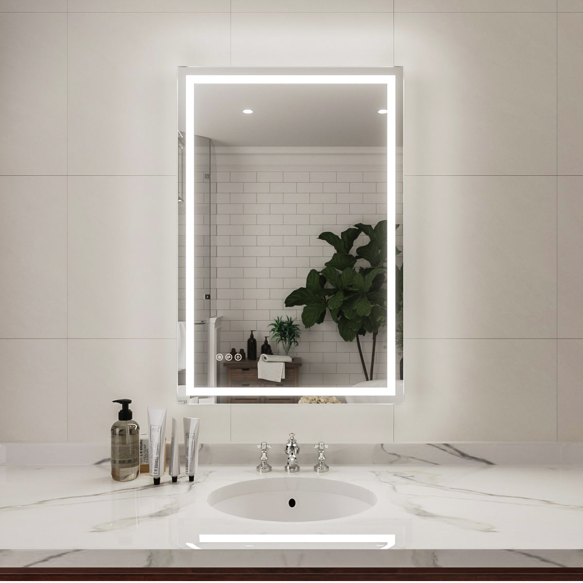 Niveal LMD Series Rectangular Frameless LED Wall Bathroom Vanity Mirror in Silver