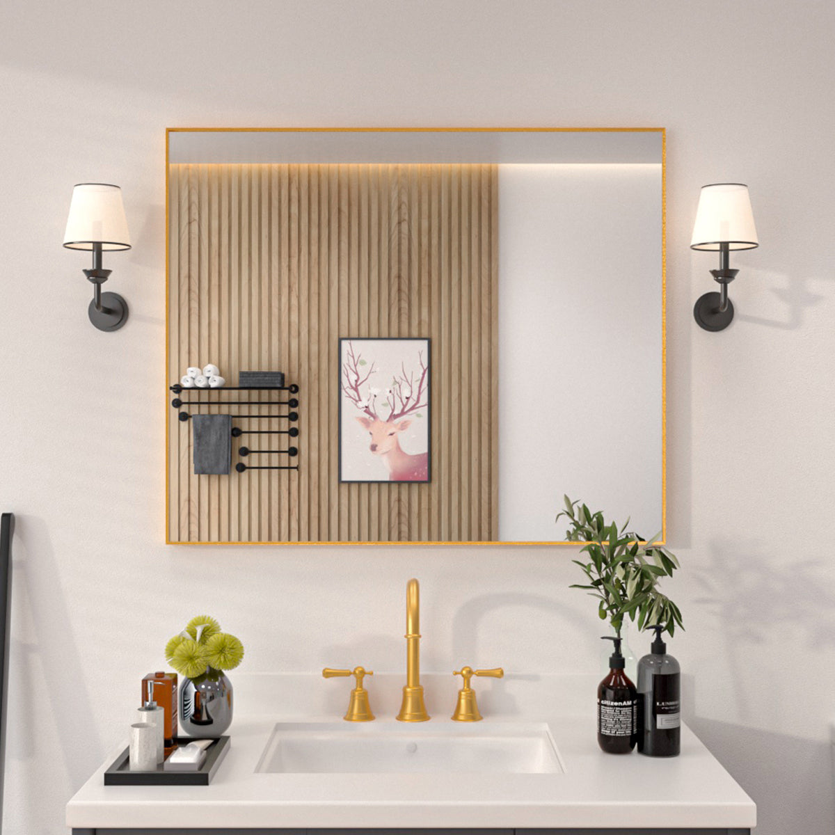 Niveal SE Series Aura Rectangular Framed Wall Bathroom Vanity Mirror