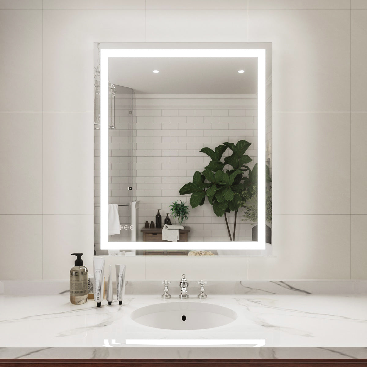 Niveal LMP Series Rectangular Frameless LED Wall Bathroom Vanity Mirror in Silver