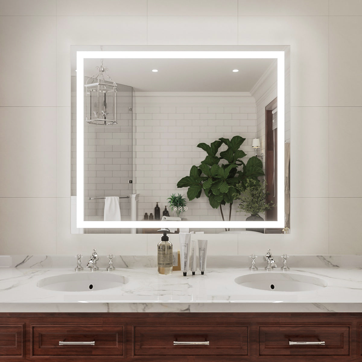 Niveal LMP Series Rectangular Frameless LED Wall Bathroom Vanity Mirror in Silver
