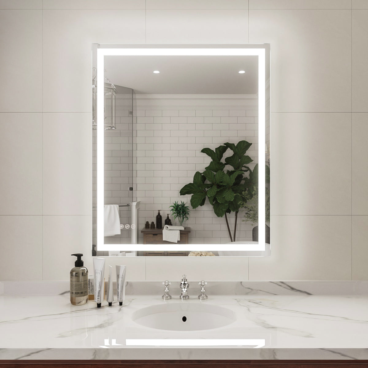 Niveal LMV Series Rectangular Frameless LED Wall Bathroom Vanity Mirror in Silver