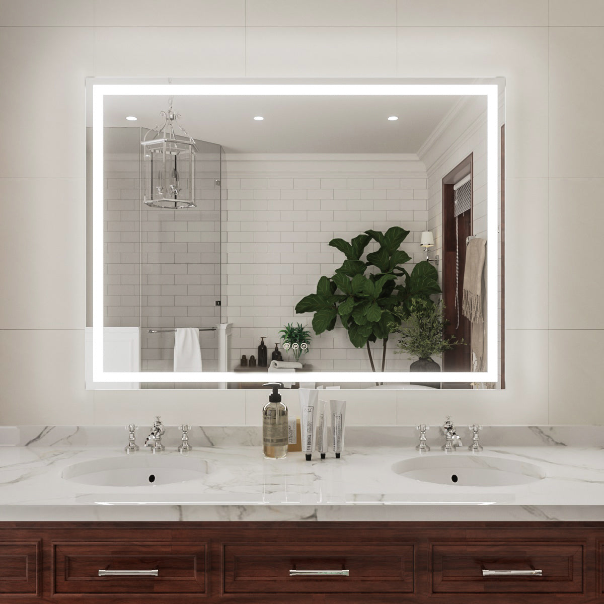 Niveal LMV Series Rectangular Frameless LED Wall Bathroom Vanity Mirror in Silver