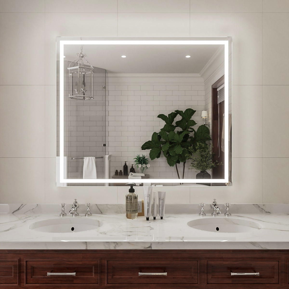 Niveal LMD Series Rectangular Frameless LED Wall Bathroom Vanity Mirror in Silver