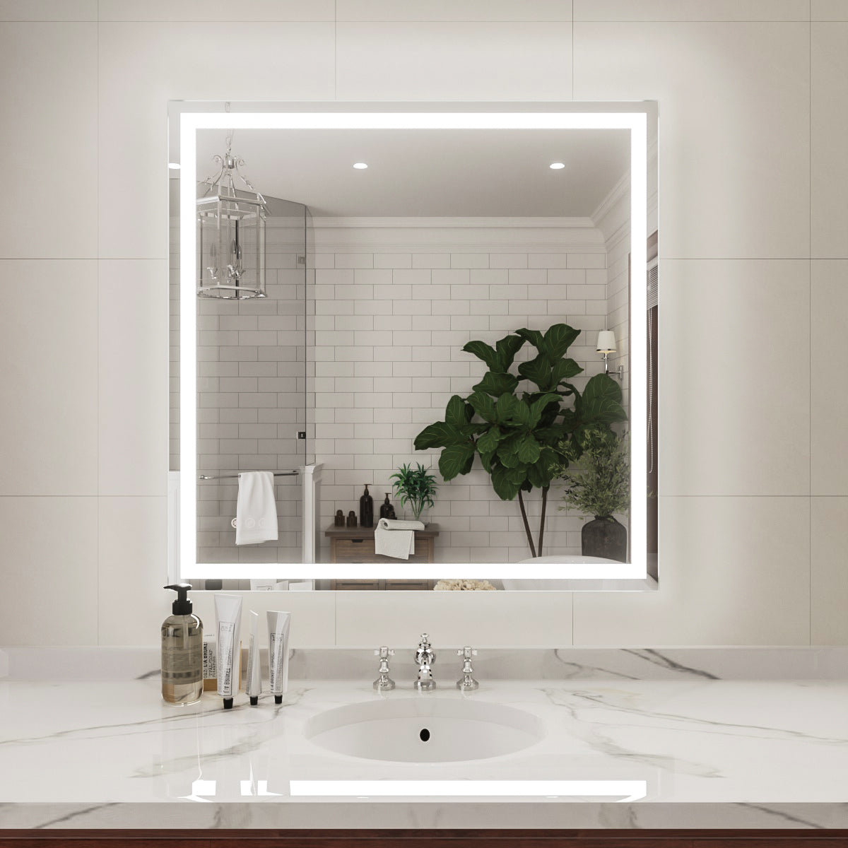 Niveal LMV Series Rectangular Frameless LED Wall Bathroom Vanity Mirror in Silver