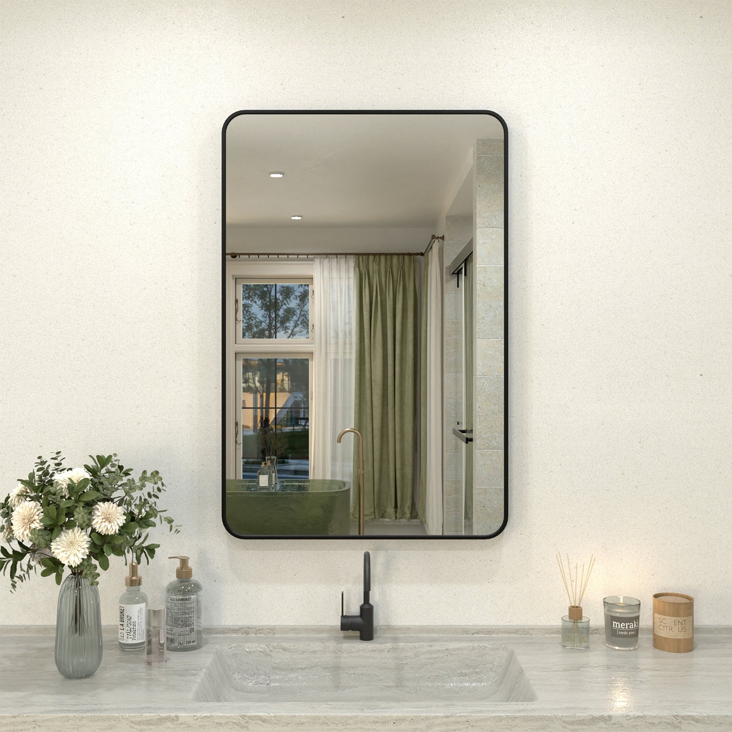 Zyphi 24 in. W x 36 in. H Rectangular Framed Wall Bathroom Vanity Mirror in Gun Grey