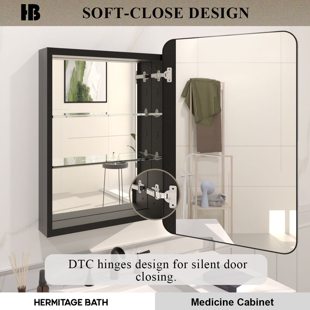 Rectangular Framed Recessed/Surface Mount Medicine Cabinet with Mirror in Matte Black