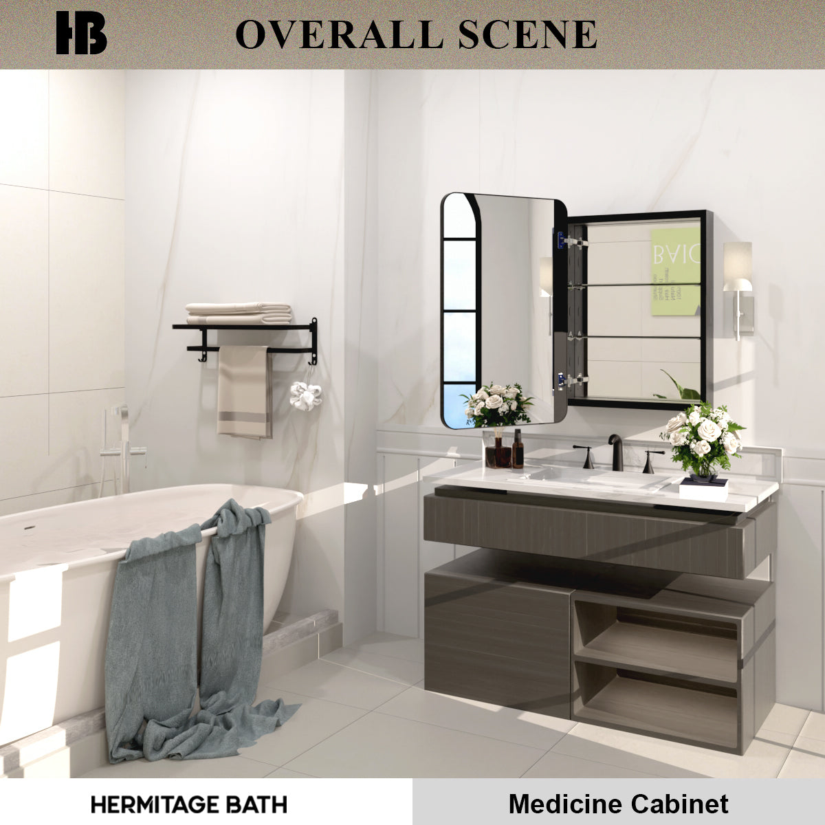 Rectangular Framed Recessed/Surface Mount Medicine Cabinet with Mirror in Matte Black