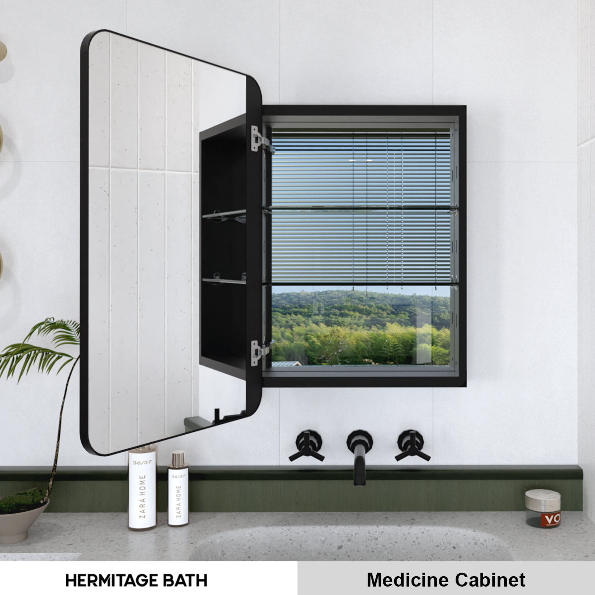 Rectangular Framed Recessed/Surface Mount Medicine Cabinet with Mirror in Matte Black
