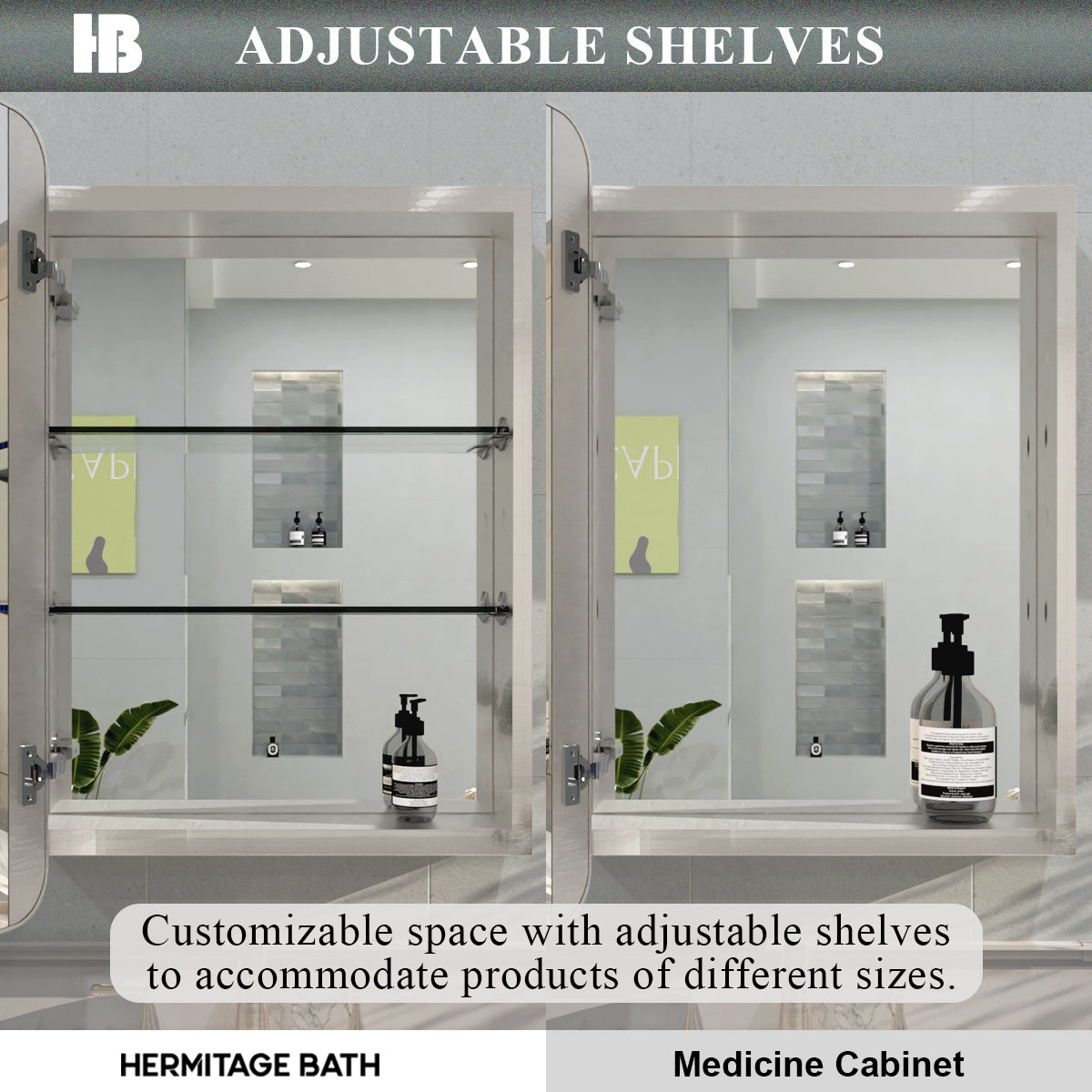 Rectangular Framed Recessed/Surface Mount Medicine Cabinet with Mirror in Brushed Nickel