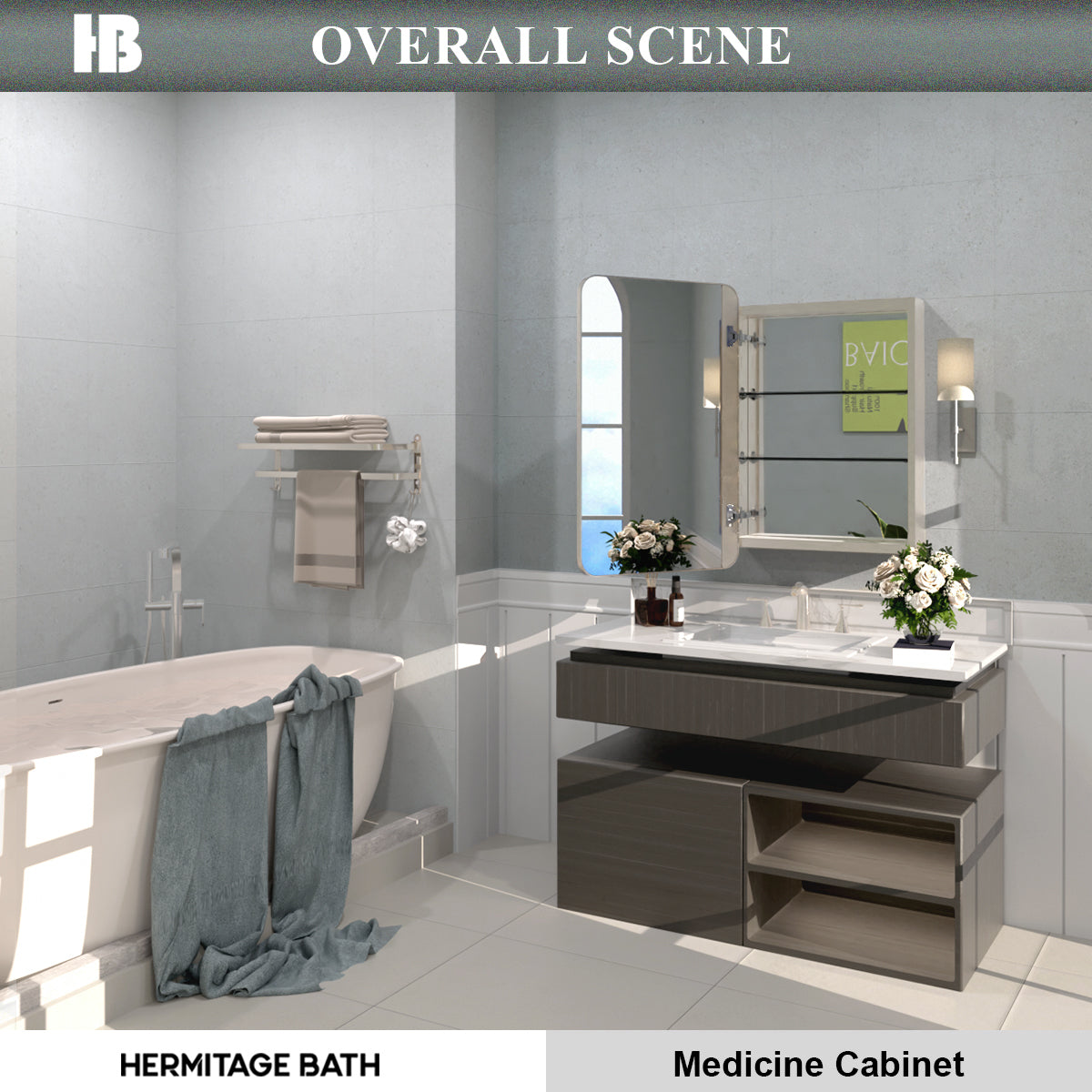 Rectangular Framed Recessed/Surface Mount Medicine Cabinet with Mirror in Brushed Nickel