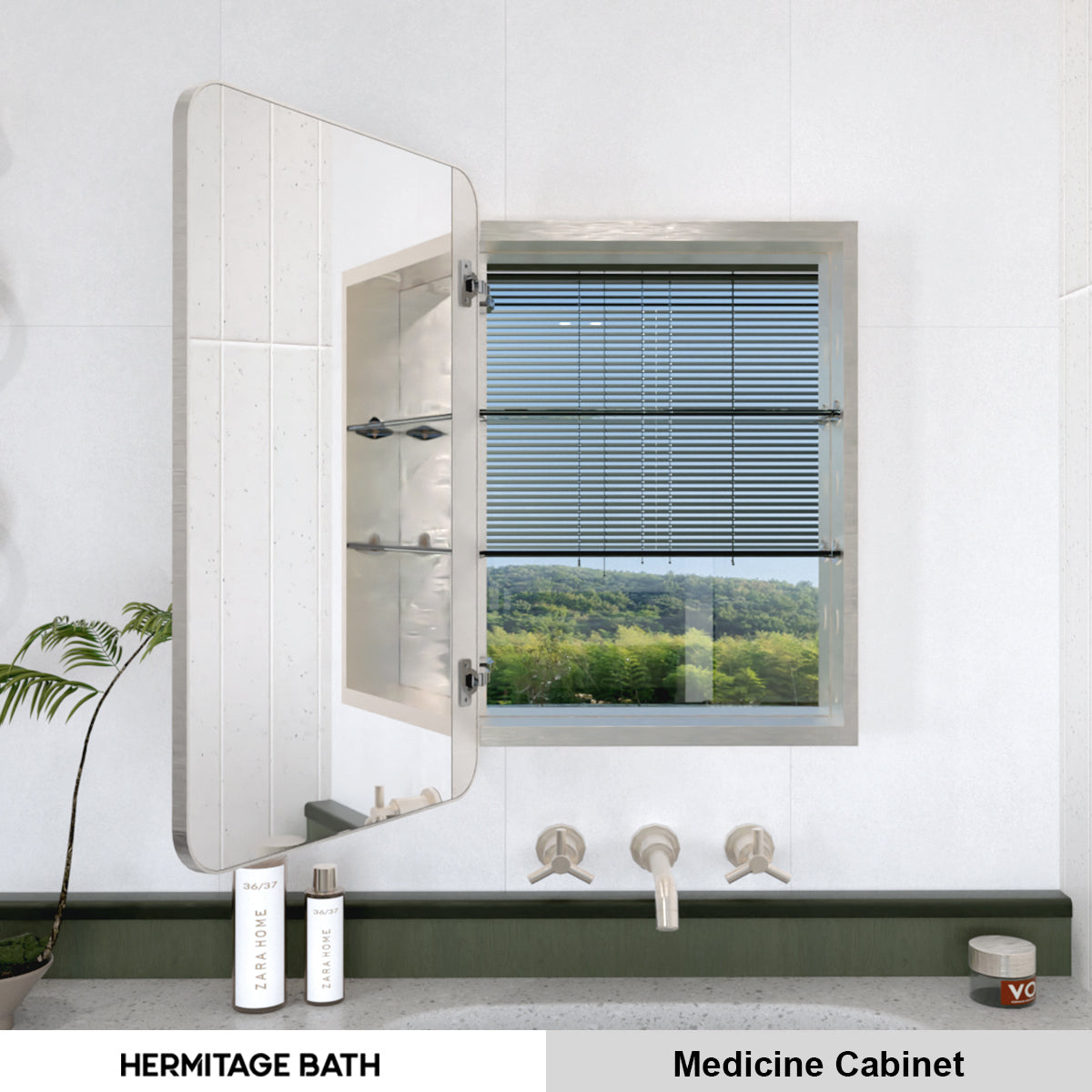 Rectangular Framed Recessed/Surface Mount Medicine Cabinet with Mirror in Brushed Nickel