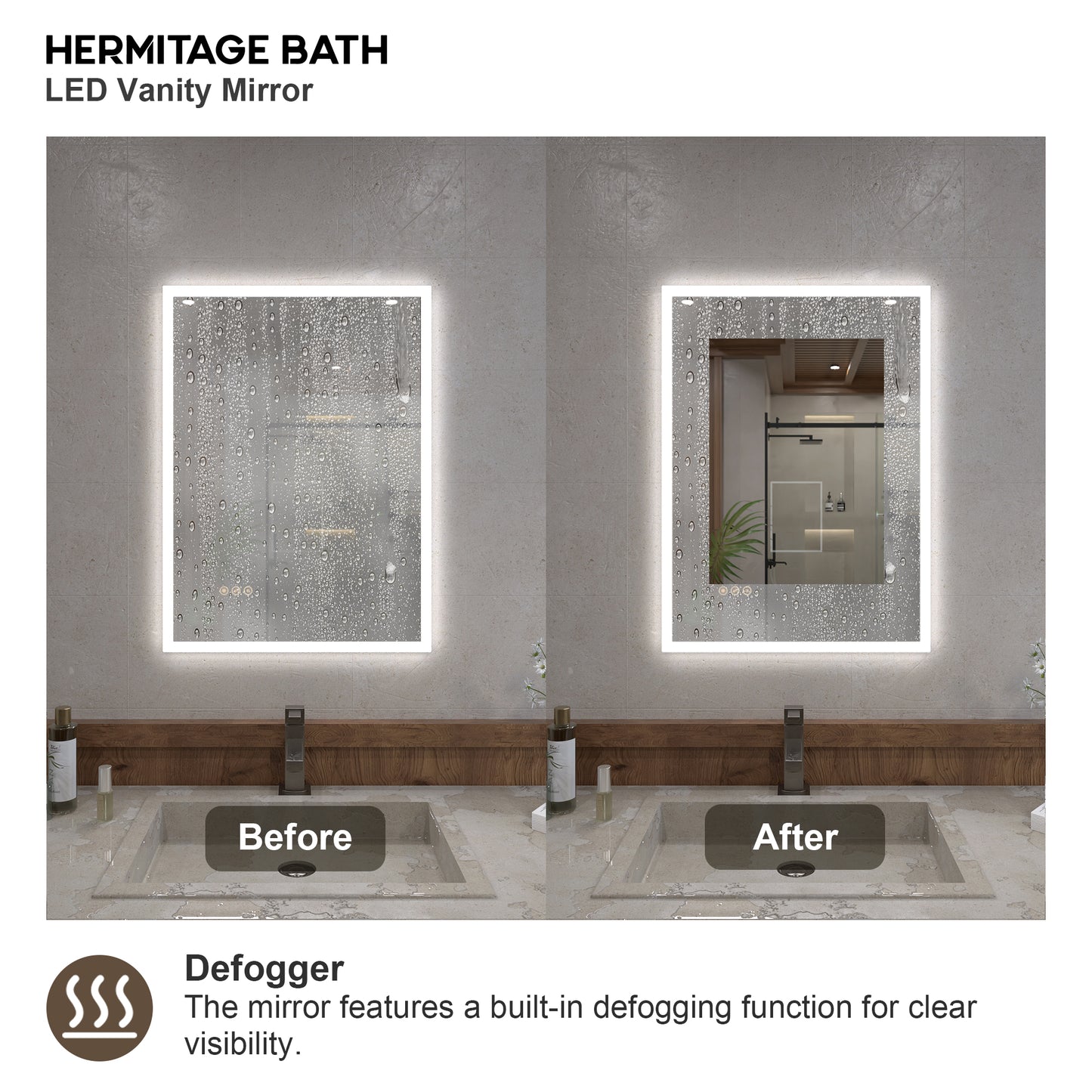 Musci Rectangular Frameless LED Wall Bathroom Vanity Mirror