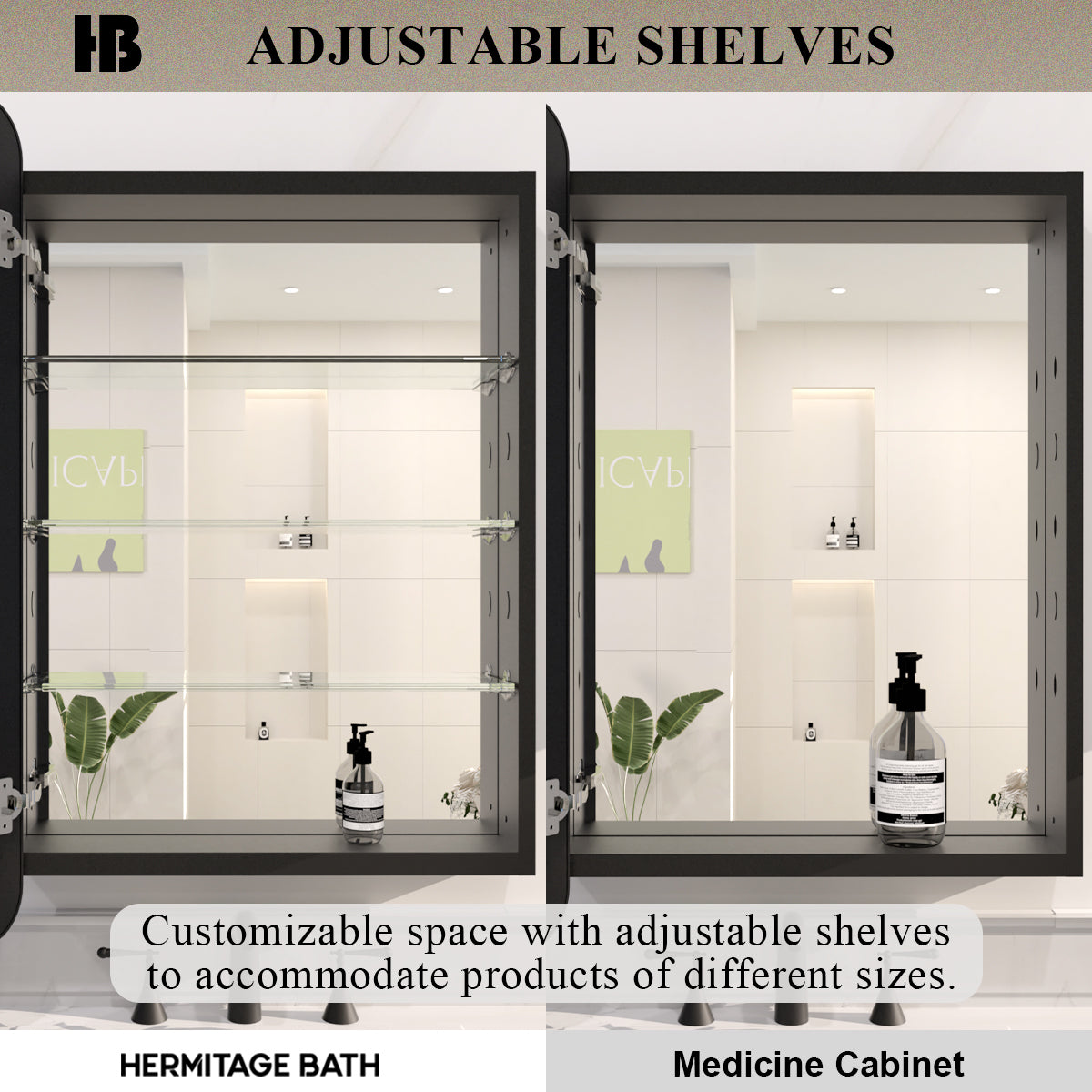 Rectangular Framed Recessed/Surface Mount Medicine Cabinet with Mirror in Matte Black