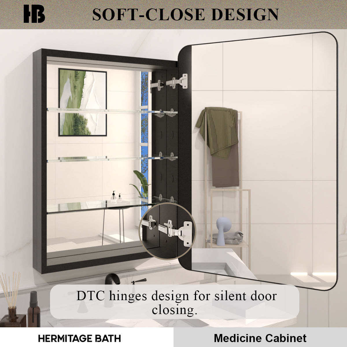 Rectangular Framed Recessed/Surface Mount Medicine Cabinet with Mirror in Matte Black