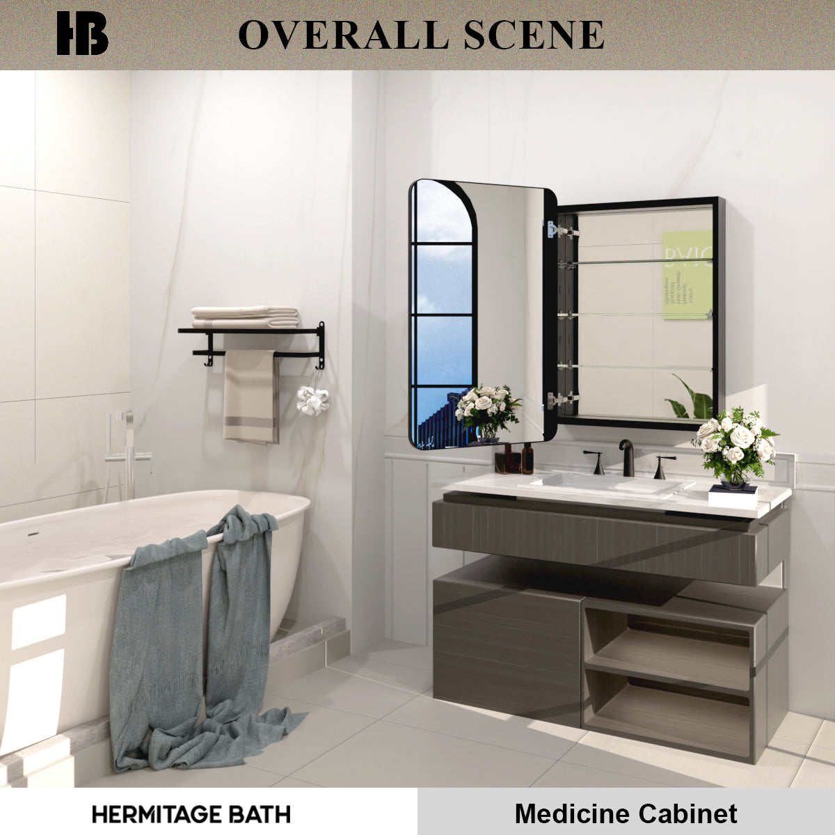 Rectangular Framed Recessed/Surface Mount Medicine Cabinet with Mirror in Matte Black