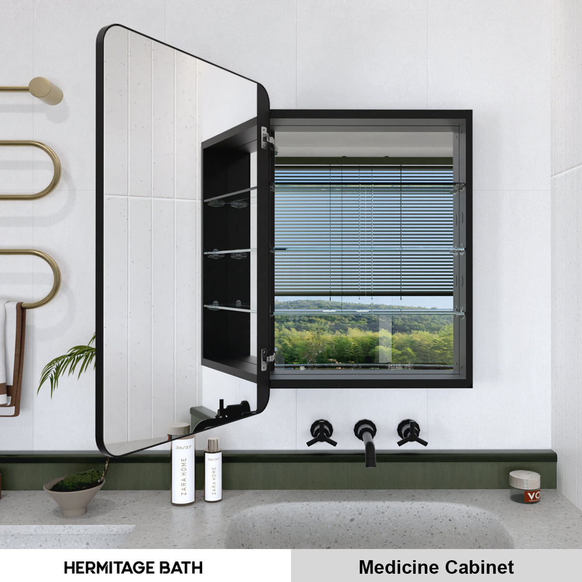 Rectangular Framed Recessed/Surface Mount Medicine Cabinet with Mirror in Matte Black