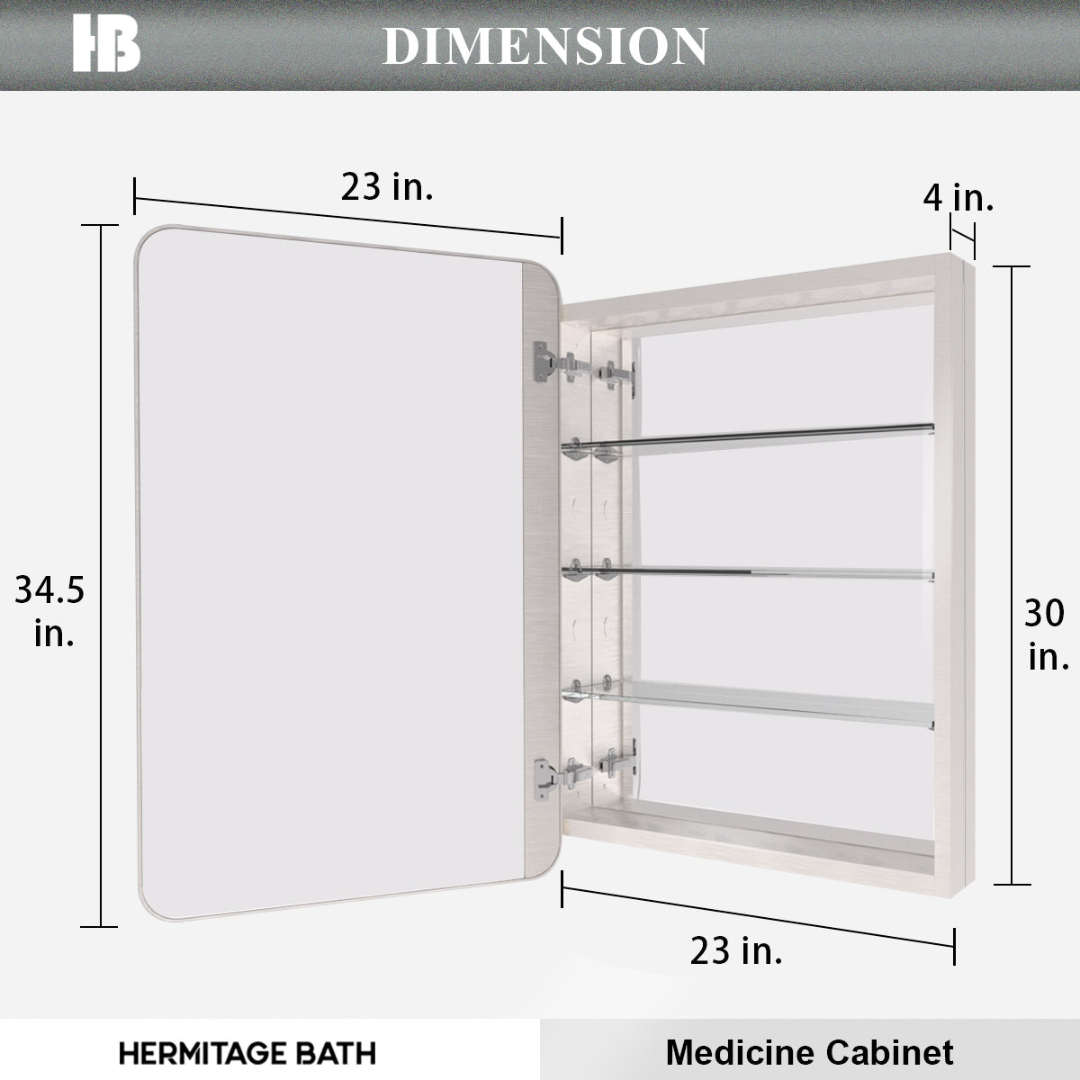 Rectangular Framed Recessed/Surface Mount Medicine Cabinet with Mirror in Brushed Nickel