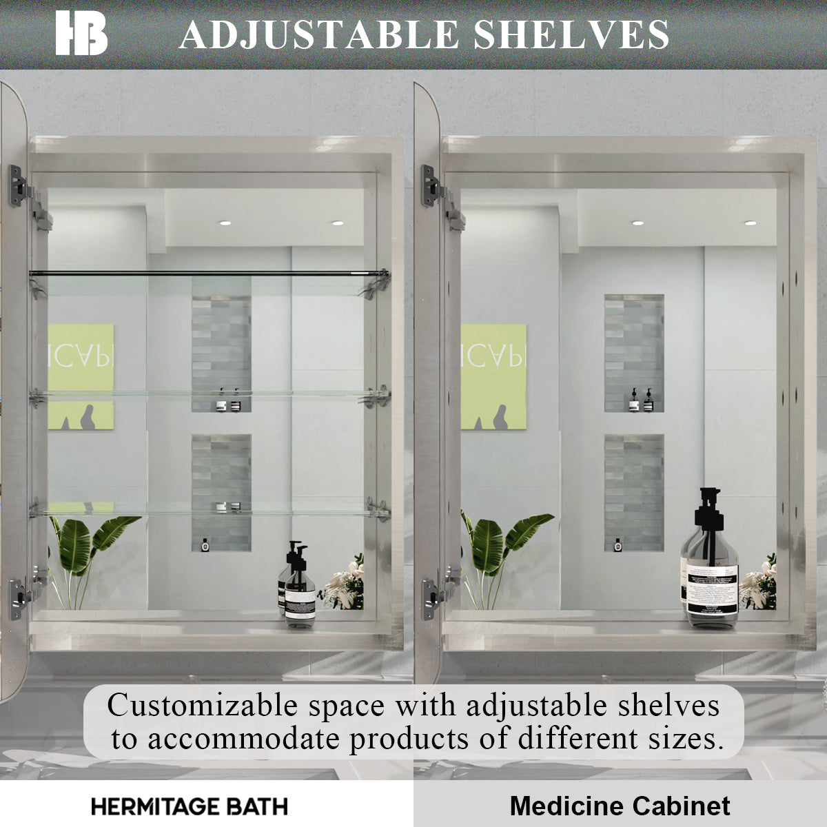Rectangular Framed Recessed/Surface Mount Medicine Cabinet with Mirror in Brushed Nickel