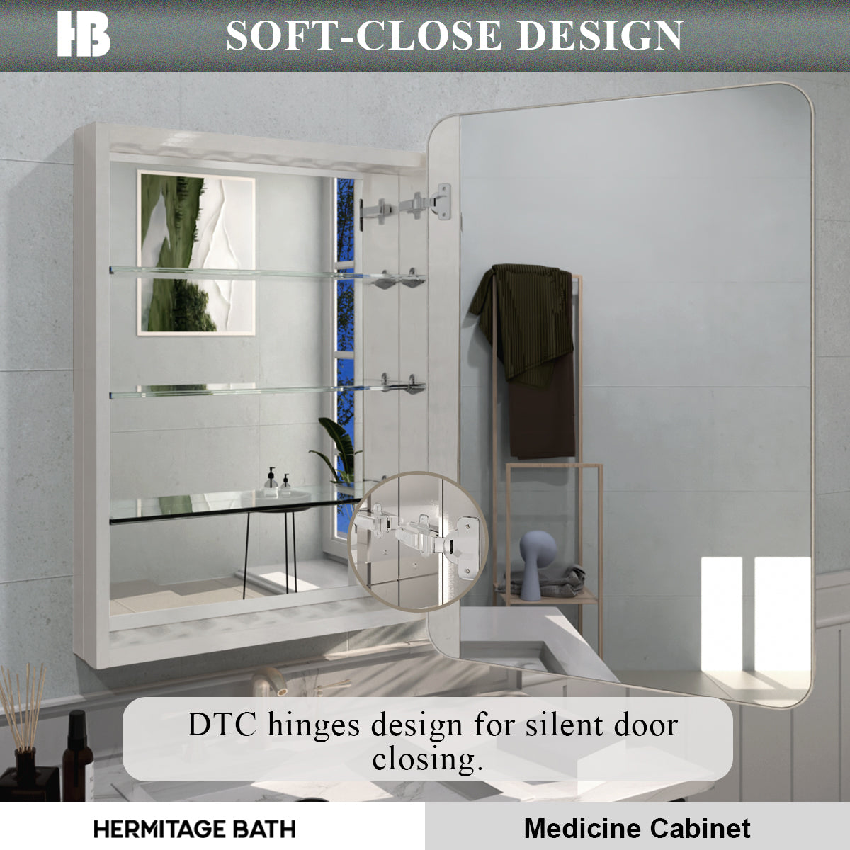 Rectangular Framed Recessed/Surface Mount Medicine Cabinet with Mirror in Brushed Nickel
