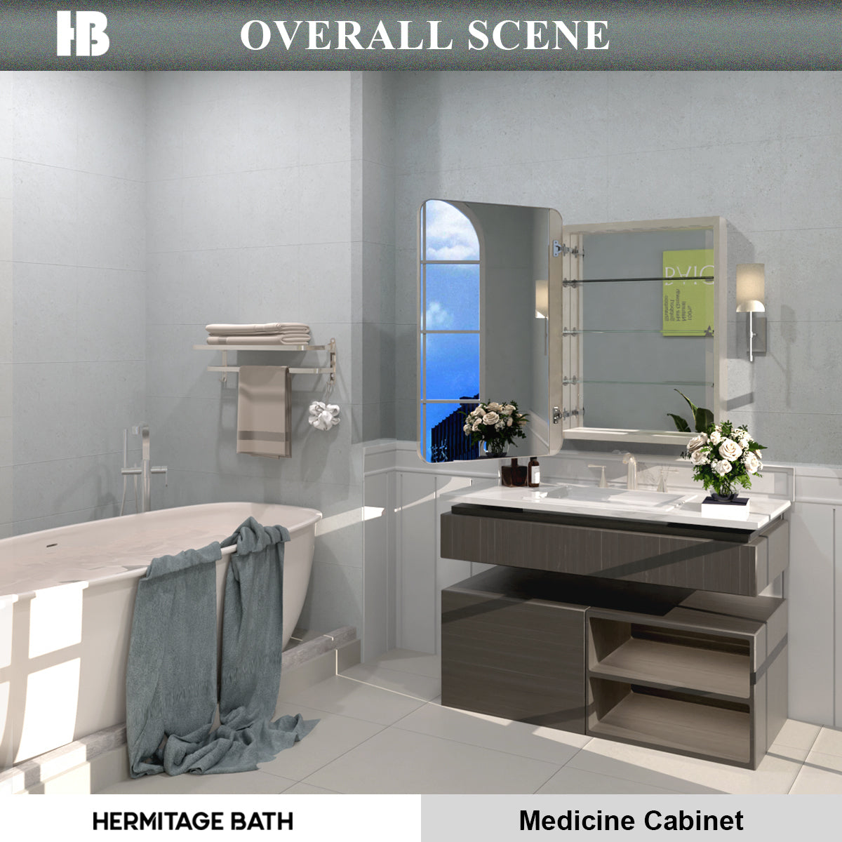 Rectangular Framed Recessed/Surface Mount Medicine Cabinet with Mirror in Brushed Nickel