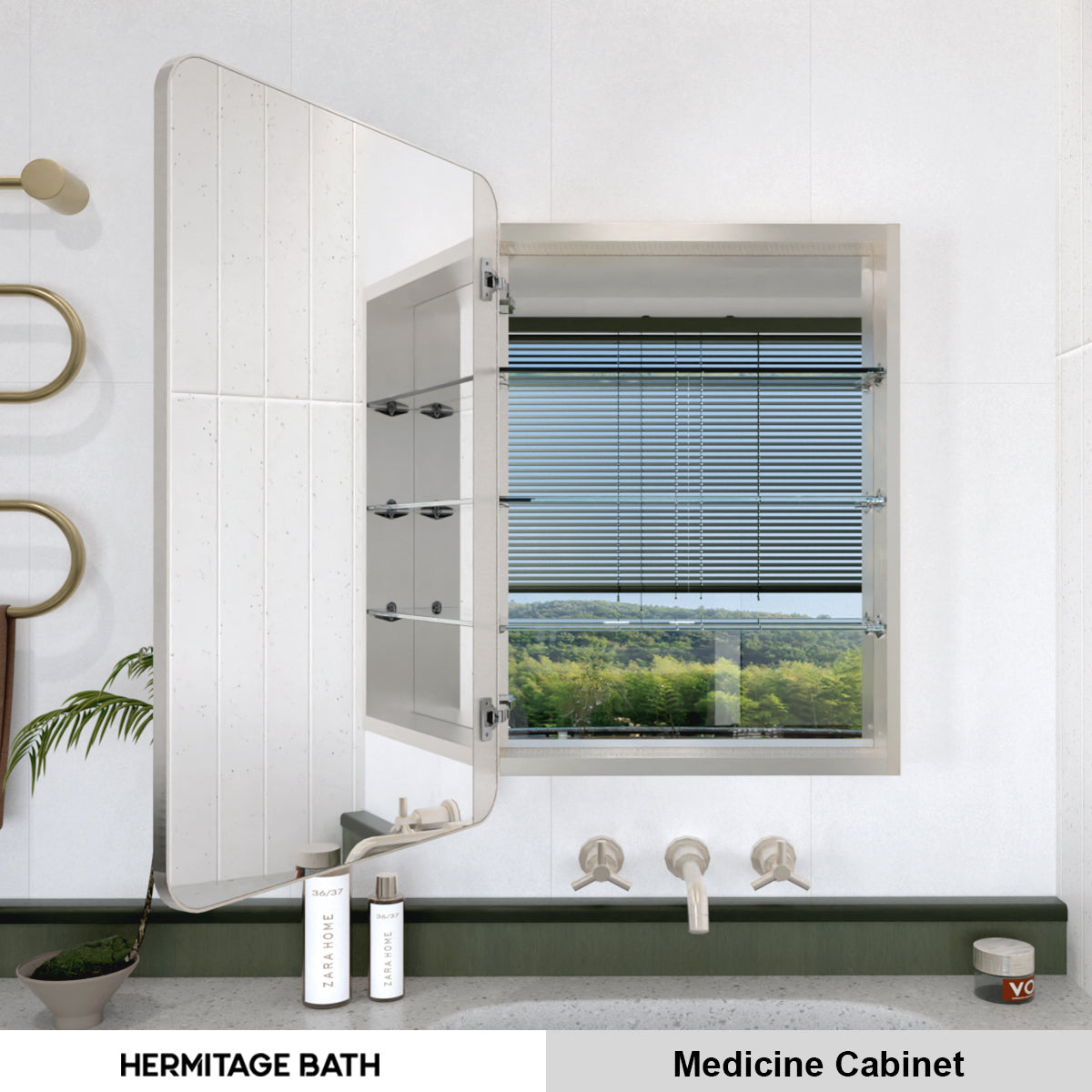 Rectangular Framed Recessed/Surface Mount Medicine Cabinet with Mirror in Brushed Nickel