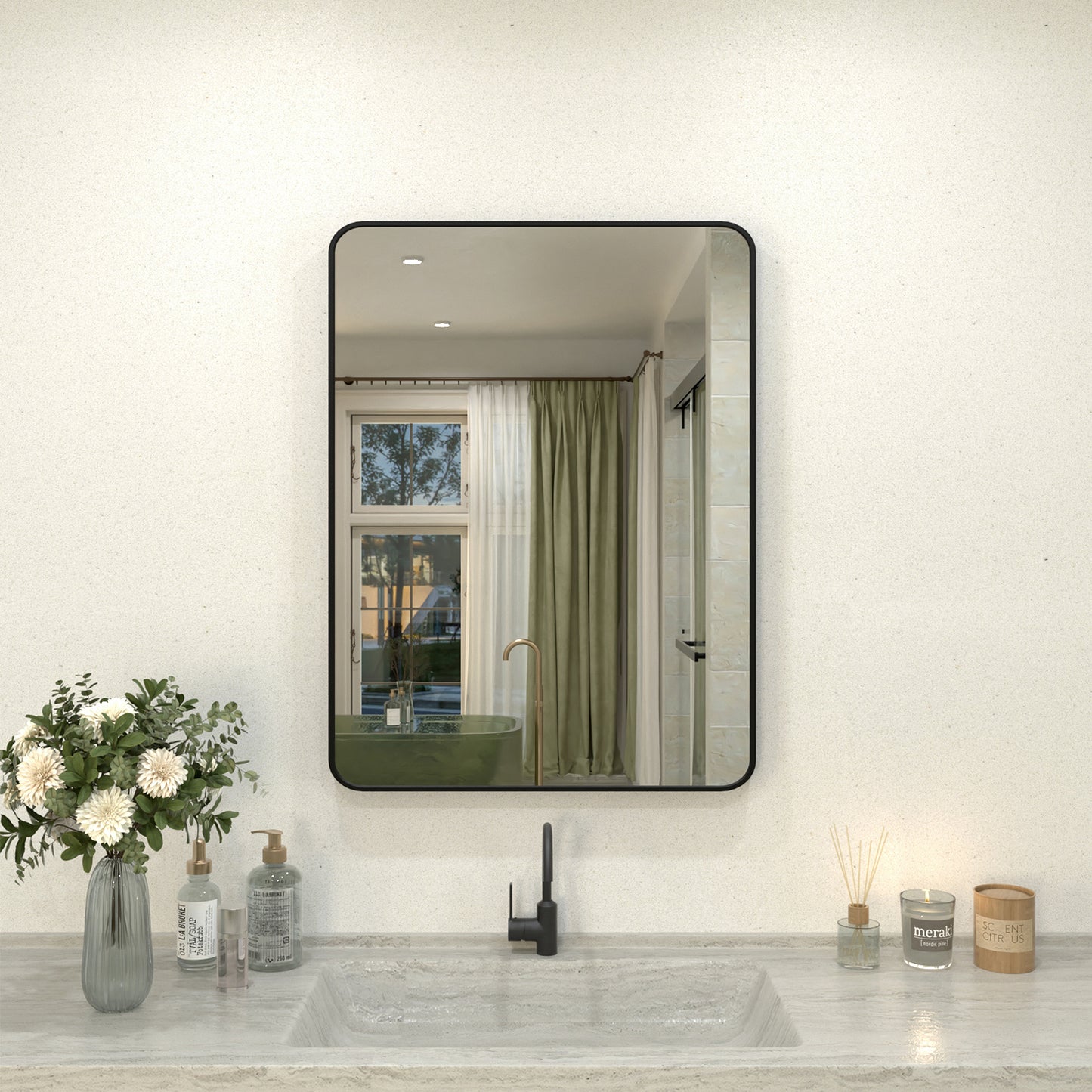Kielo 24 in. W x 32 in. H Rectangular Framed Wall Bathroom Vanity Mirror in Matte Black
