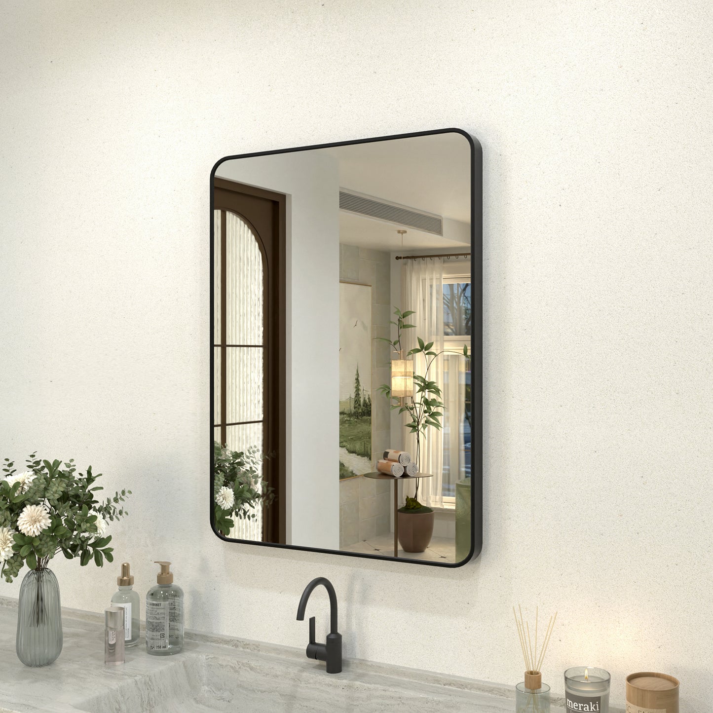 Kielo 24 in. W x 32 in. H Rectangular Framed Wall Bathroom Vanity Mirror in Matte Black