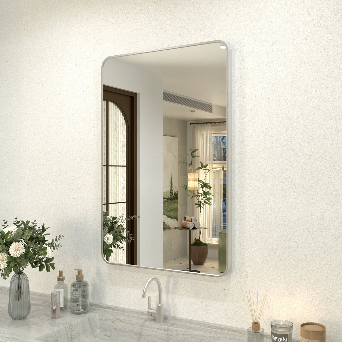 Zyphi 24 in. W x 36 in. H Rectangular Framed Wall Bathroom Vanity Mirror in Gun Grey