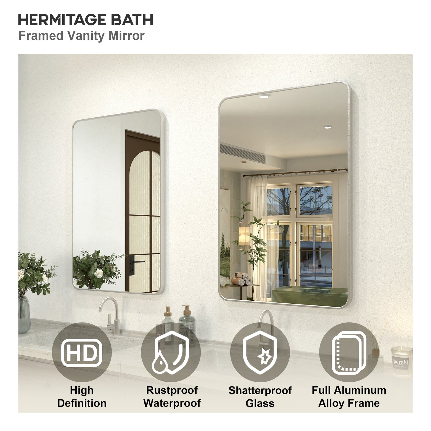Zyphi 24 in. W x 36 in. H Rectangular Framed Wall Bathroom Vanity Mirror in Gun Grey