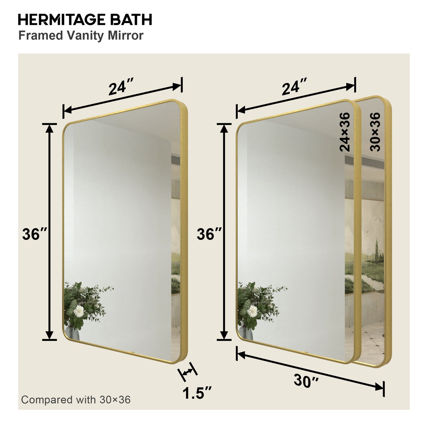 Zyphi 24 in. W x 36 in. H Rectangular Framed Wall Bathroom Vanity Mirror in Gun Grey