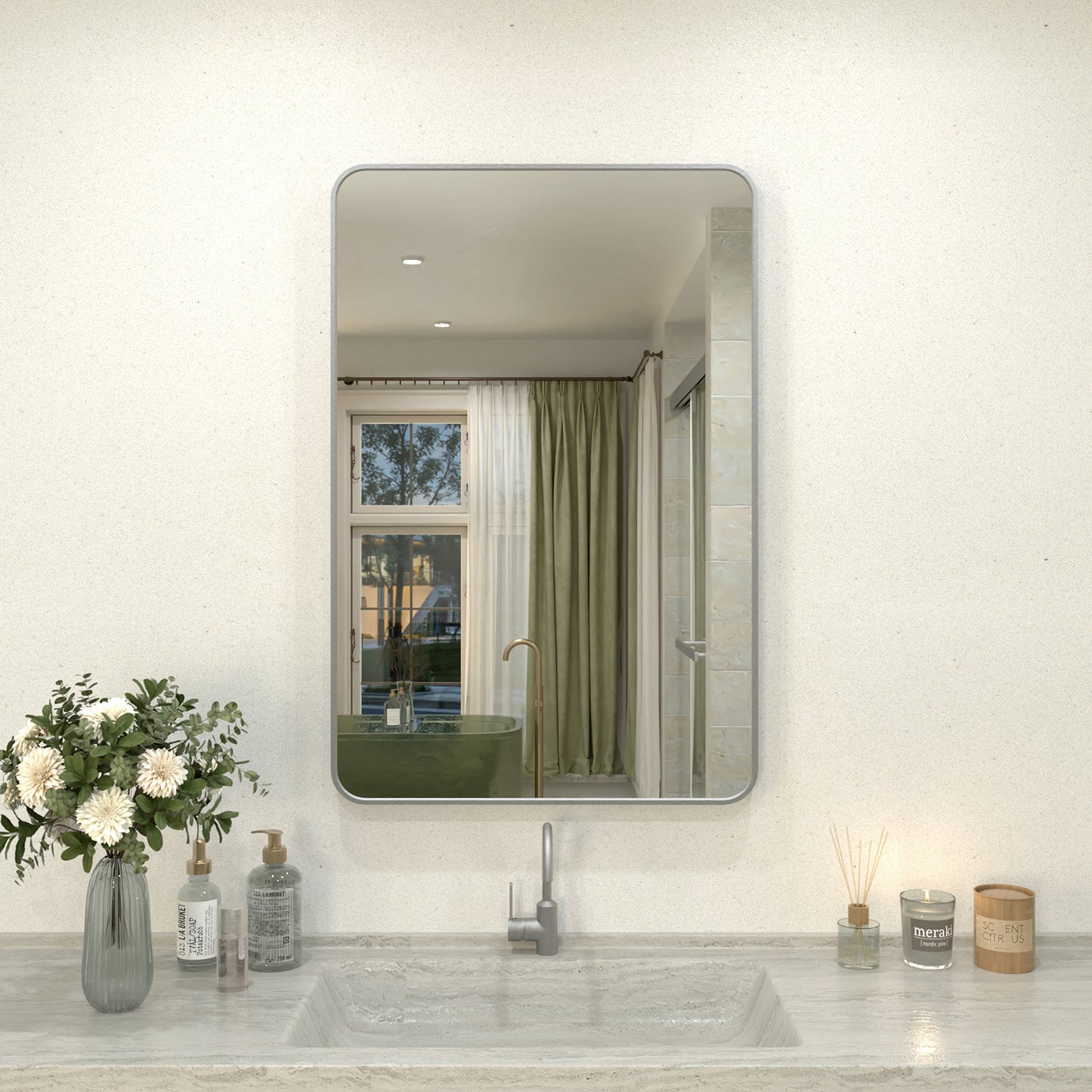 Zyphi 24 in. W x 36 in. H Rectangular Framed Wall Bathroom Vanity Mirror in Gun Grey