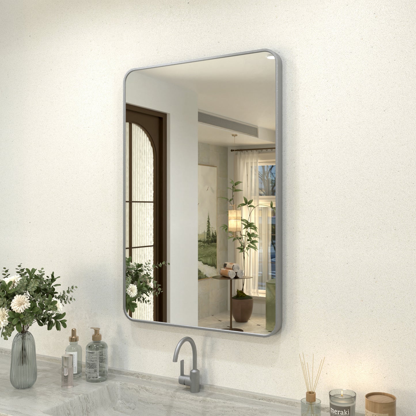 Zyphi 24 in. W x 36 in. H Rectangular Framed Wall Bathroom Vanity Mirror in Gun Grey
