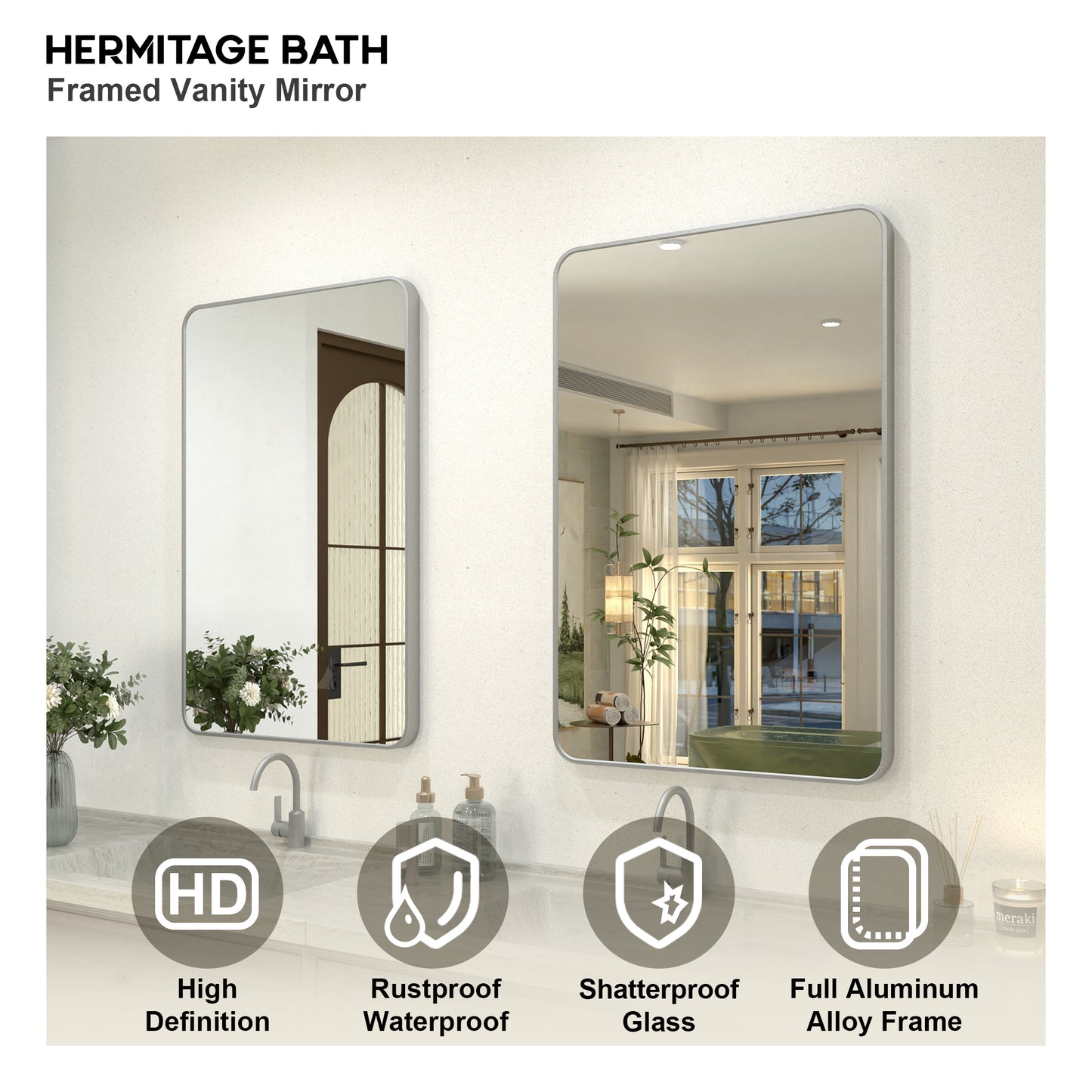 Zyphi 24 in. W x 36 in. H Rectangular Framed Wall Bathroom Vanity Mirror in Gun Grey