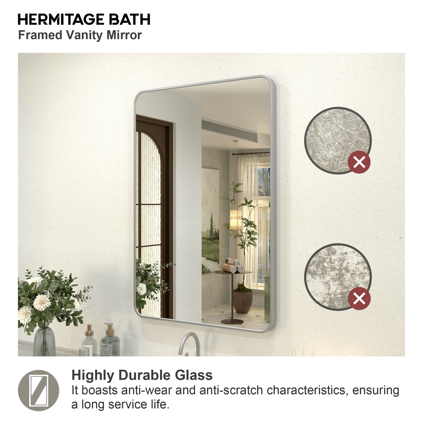 Zyphi 24 in. W x 36 in. H Rectangular Framed Wall Bathroom Vanity Mirror in Gun Grey