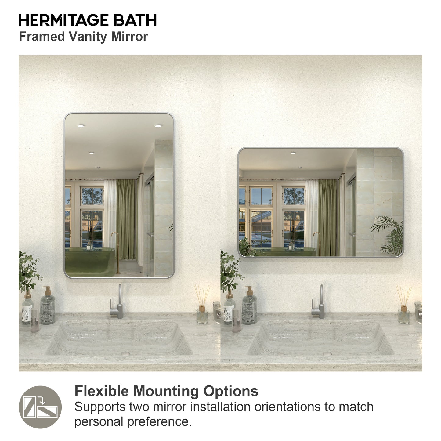 Zyphi 24 in. W x 36 in. H Rectangular Framed Wall Bathroom Vanity Mirror in Gun Grey