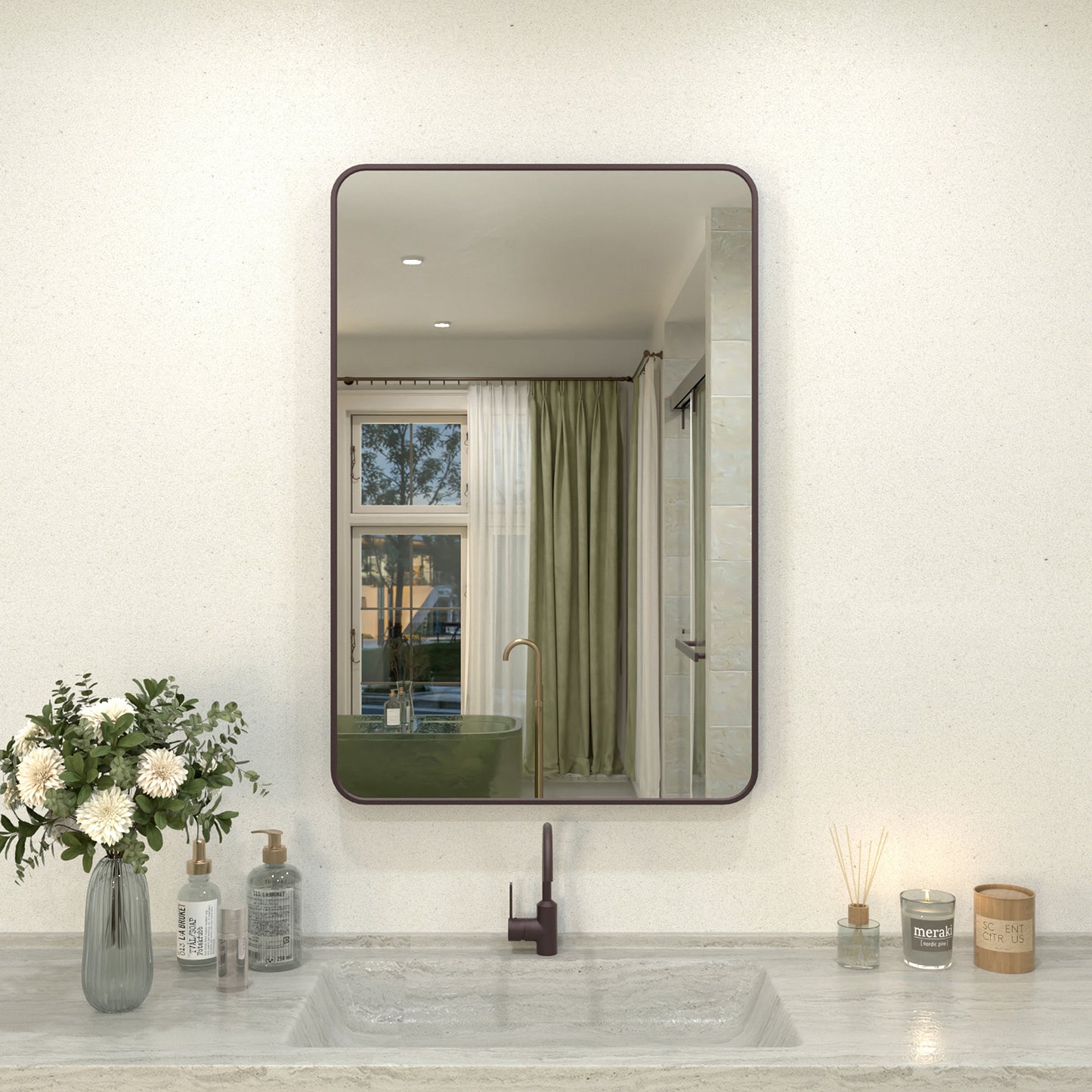 Zyphi 24 in. W x 36 in. H Rectangular Framed Wall Bathroom Vanity Mirror in Gun Grey