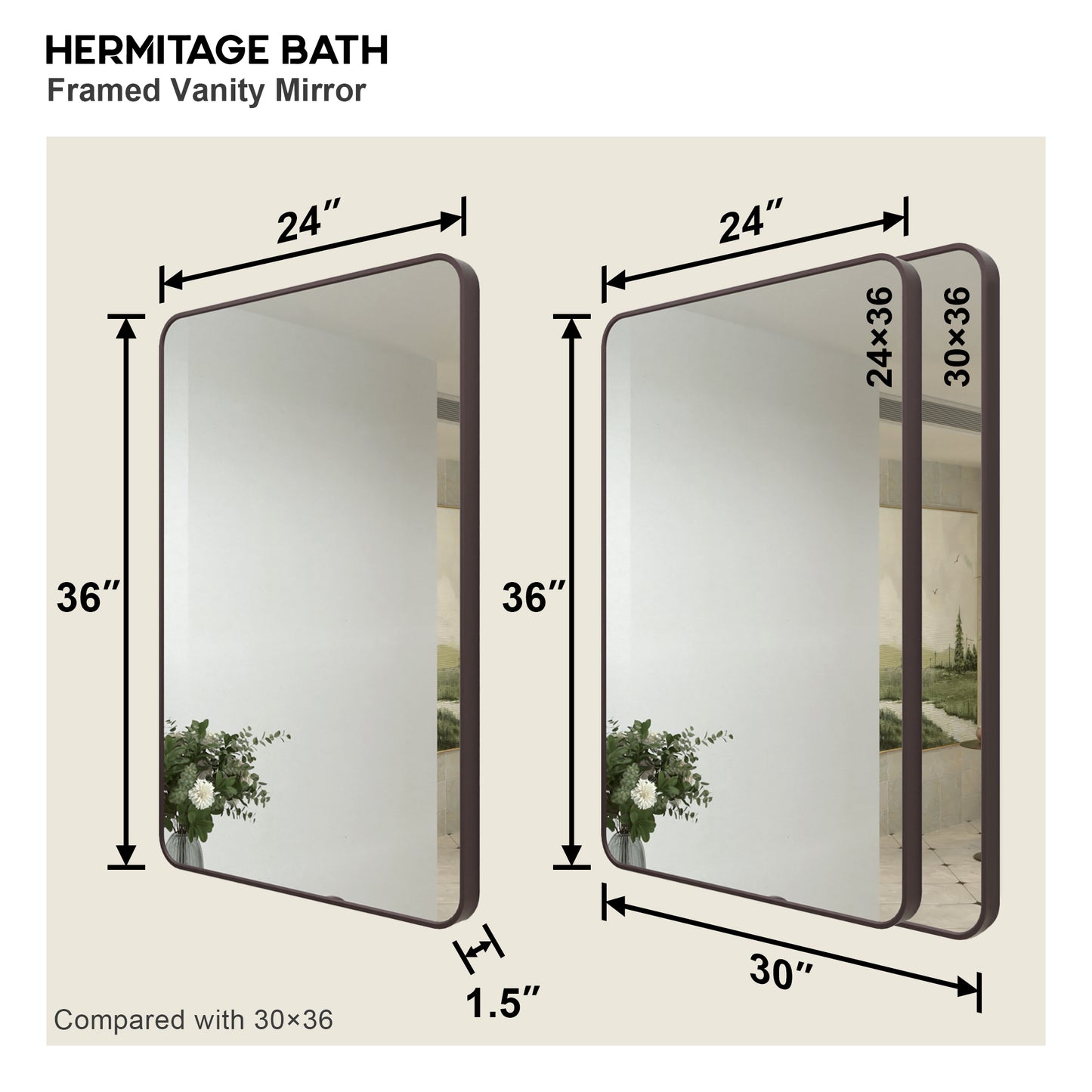 Zyphi 24 in. W x 36 in. H Rectangular Framed Wall Bathroom Vanity Mirror in Gun Grey
