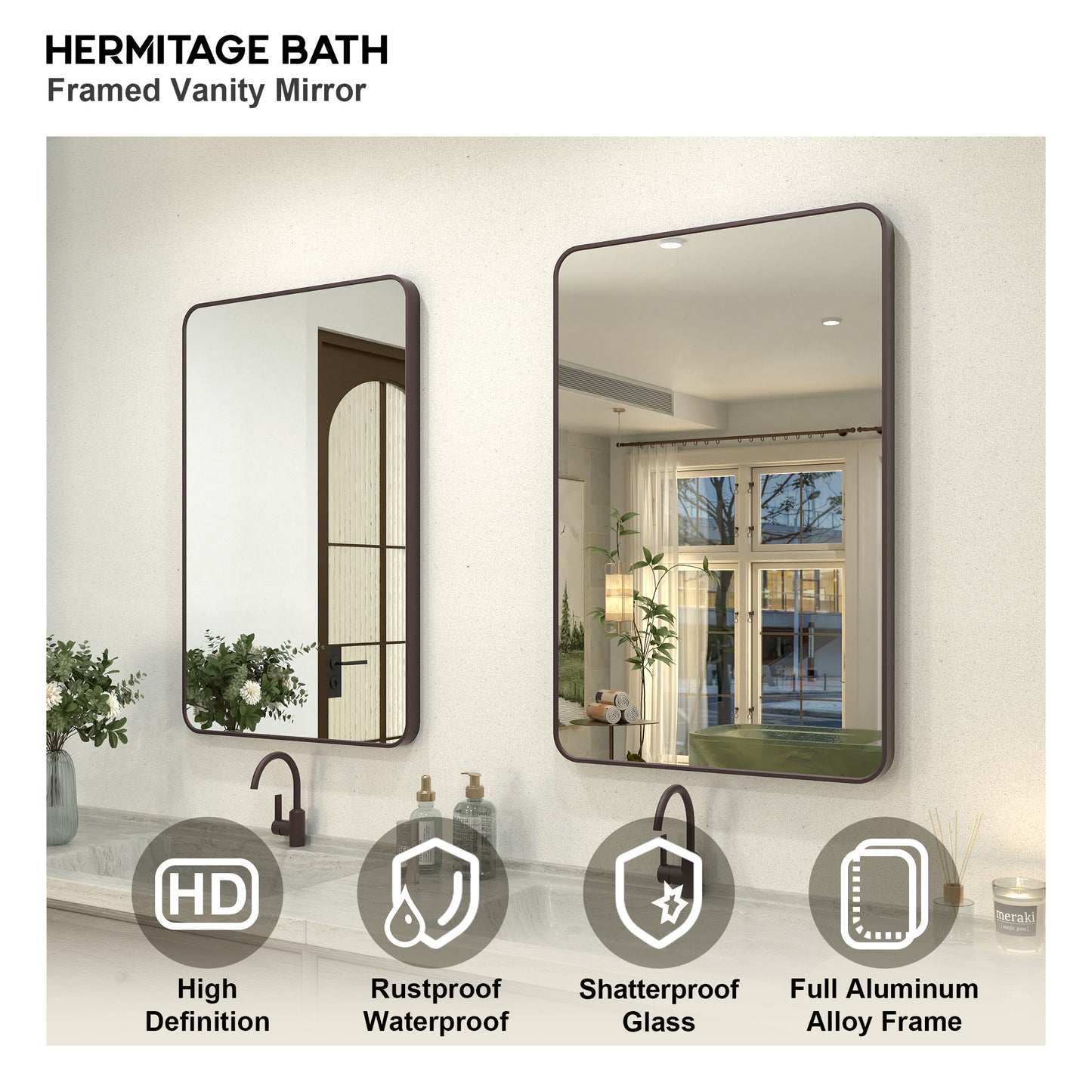 Zyphi 24 in. W x 36 in. H Rectangular Framed Wall Bathroom Vanity Mirror in Gun Grey