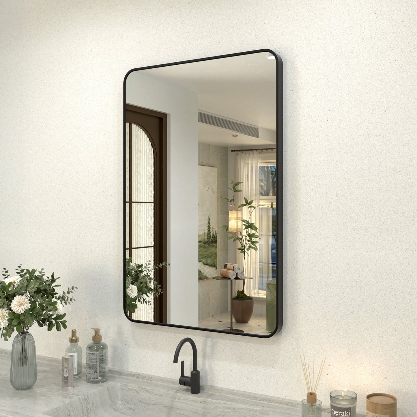 Zyphi 24 in. W x 36 in. H Rectangular Framed Wall Bathroom Vanity Mirror in Gun Grey