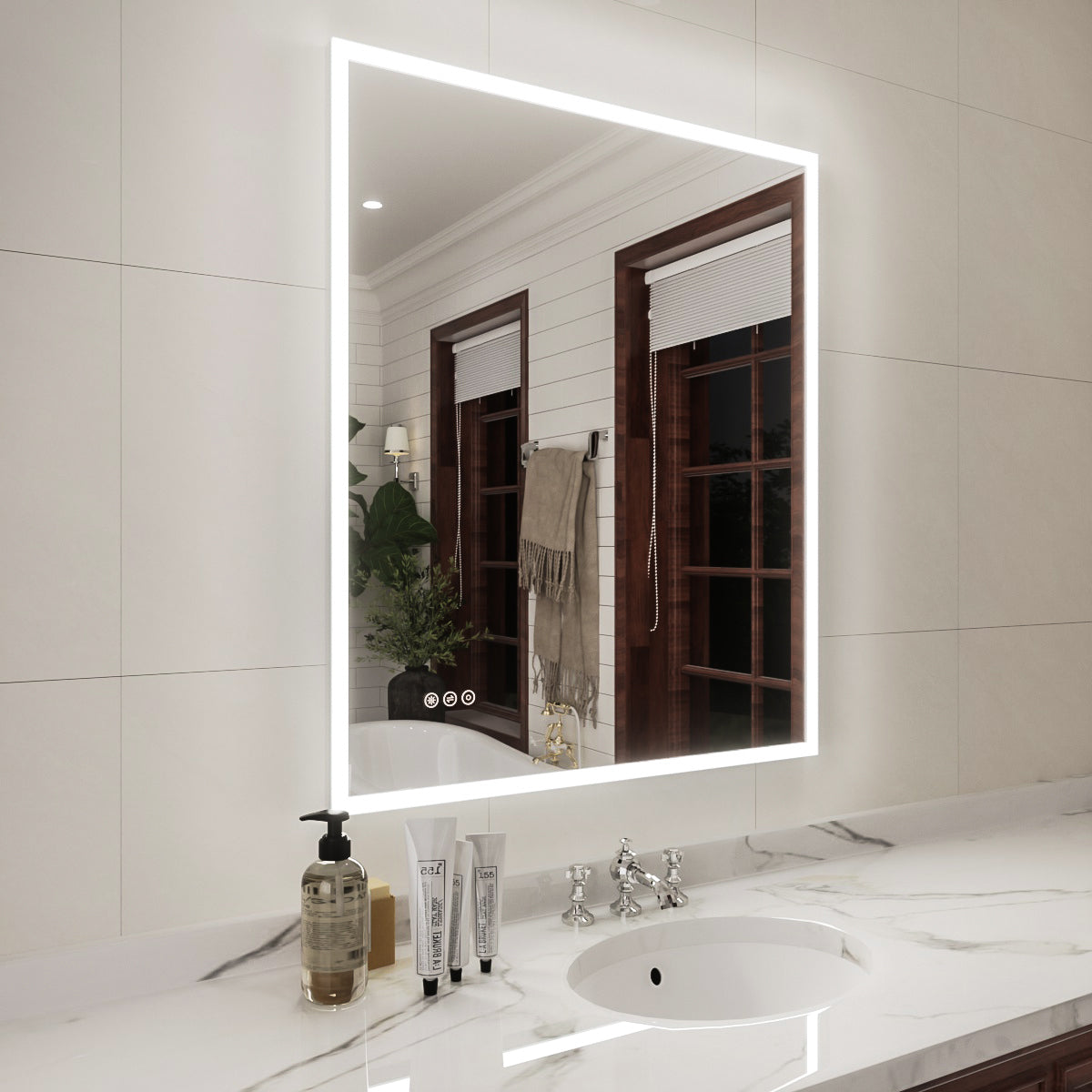 Niveal LMC Series Rectangular Frameless LED Wall Bathroom Vanity Mirror in Silver