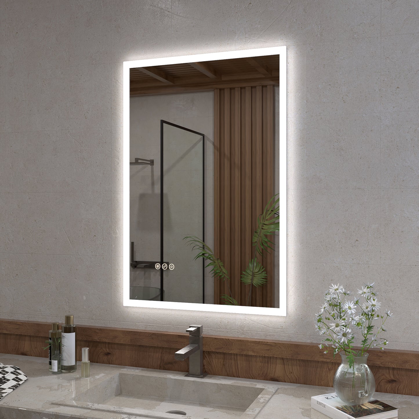 Musci Rectangular Frameless LED Wall Bathroom Vanity Mirror