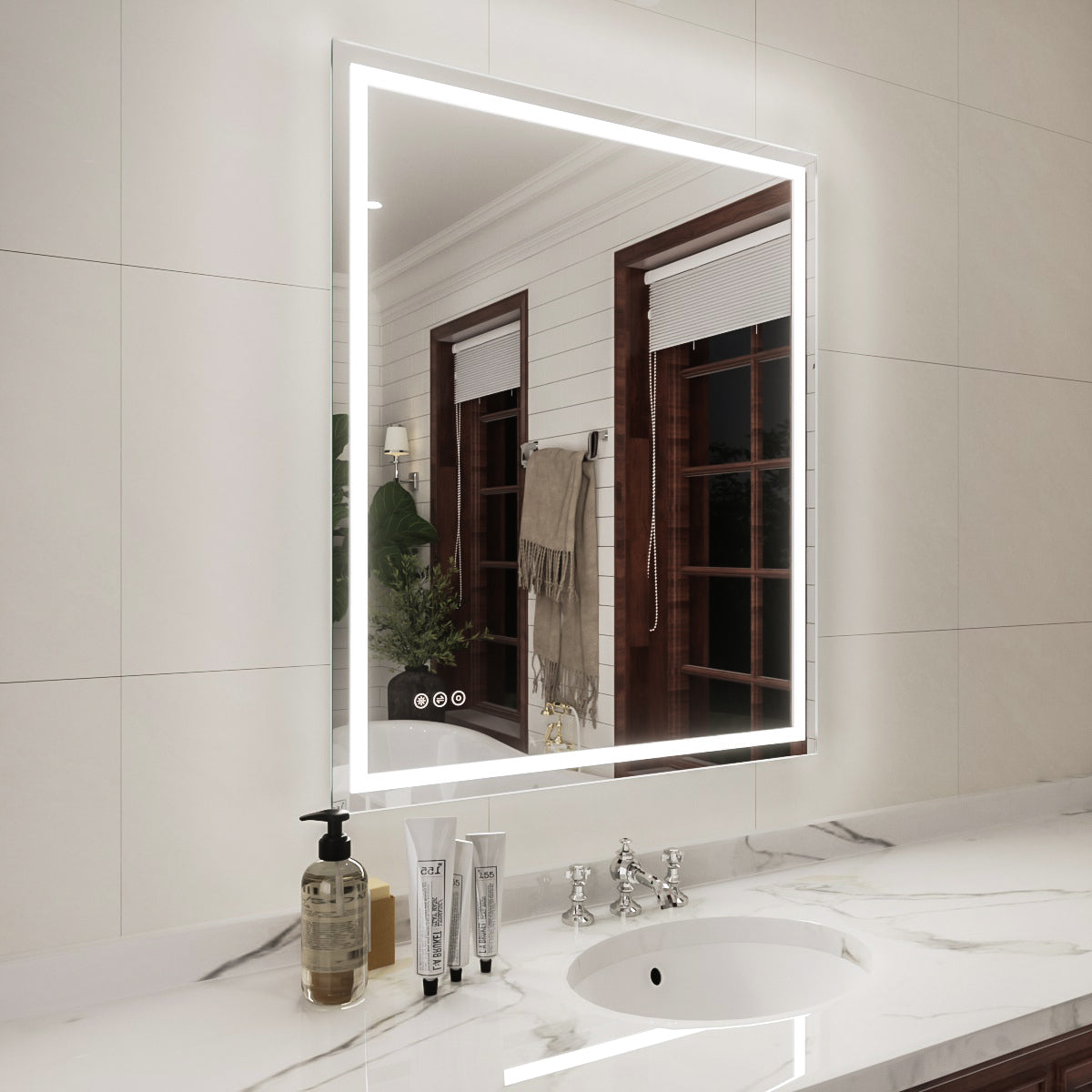 Niveal LMD Series Rectangular Frameless LED Wall Bathroom Vanity Mirror in Silver