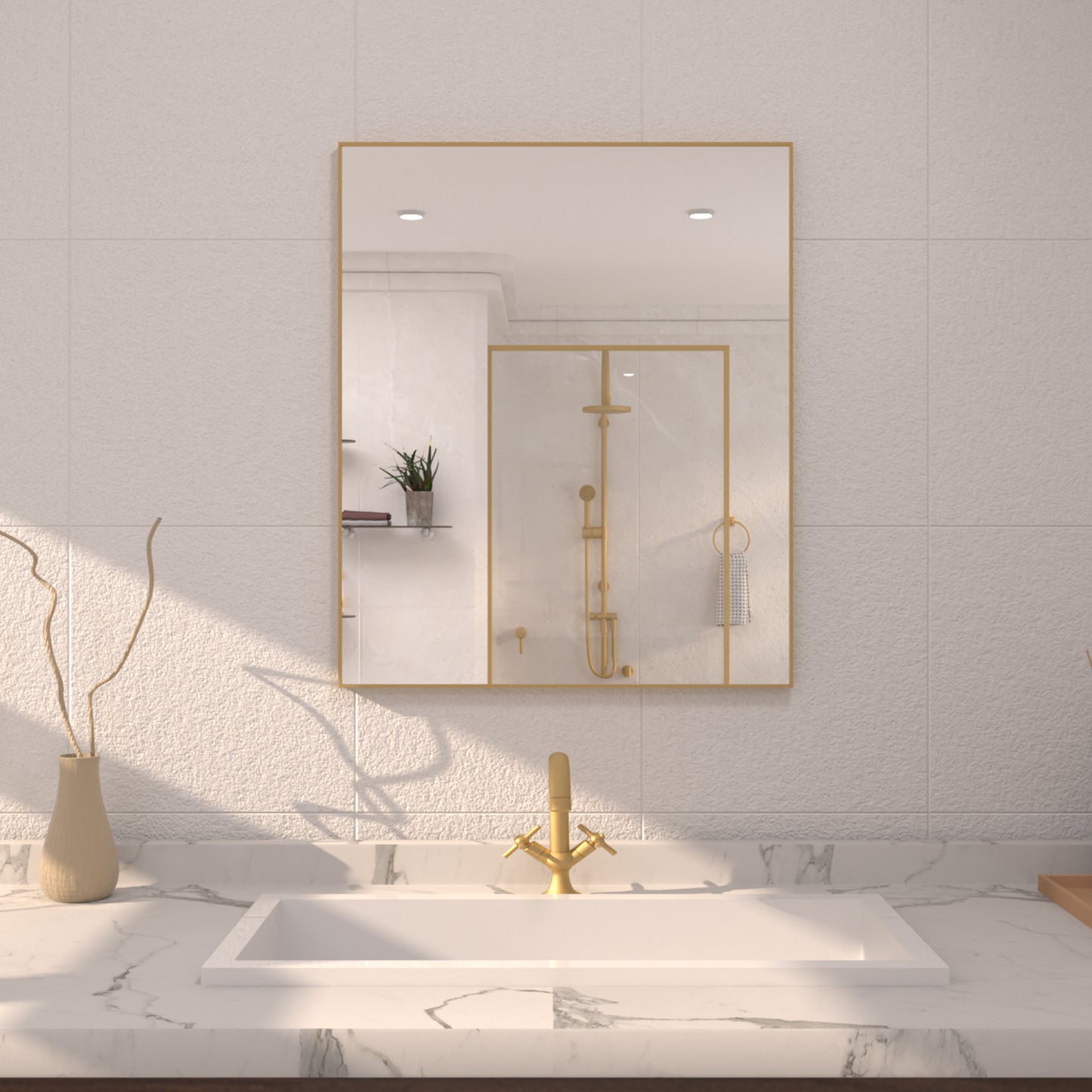 TaiMei 36 in. W x 30 in. H Rectangular Framed Bathroom Vanity Mirror