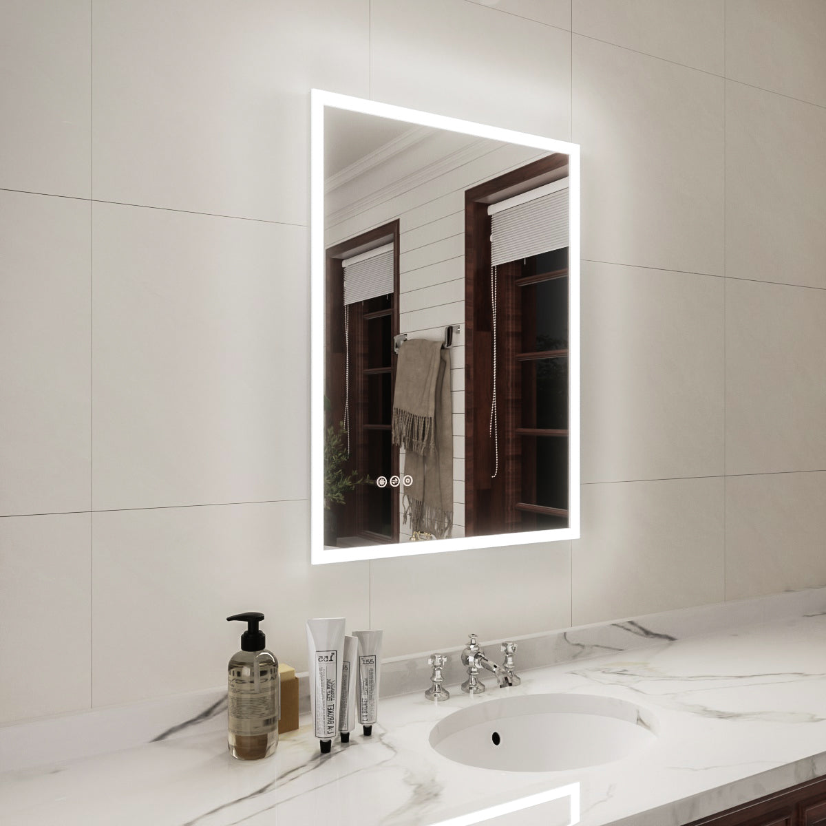 Niveal LMC Series Rectangular Frameless LED Wall Bathroom Vanity Mirror in Silver