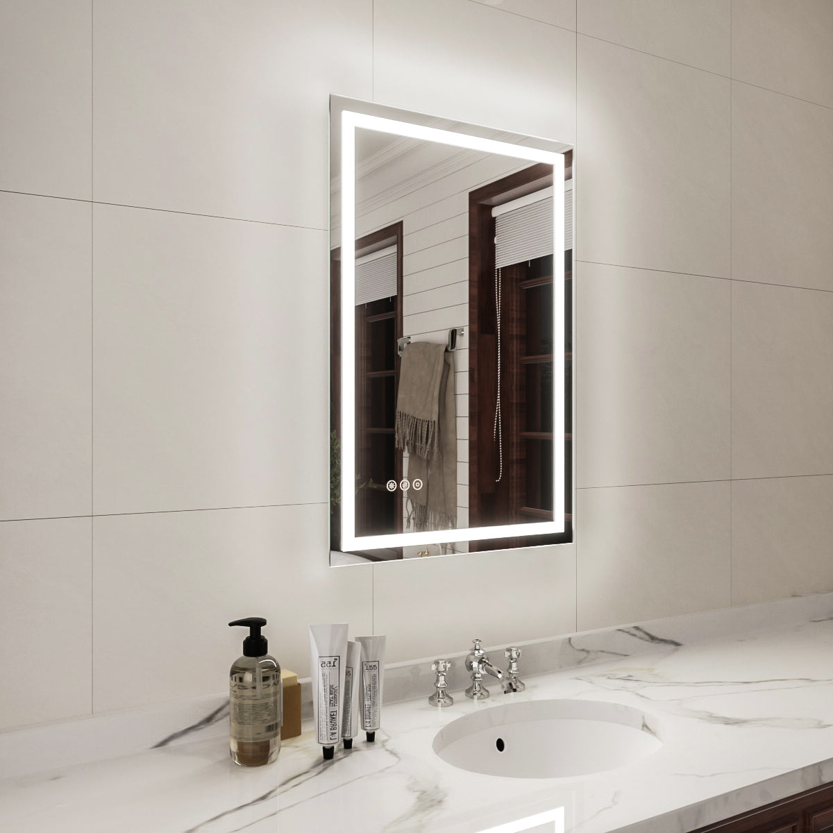 Niveal LMD Series Rectangular Frameless LED Wall Bathroom Vanity Mirror in Silver